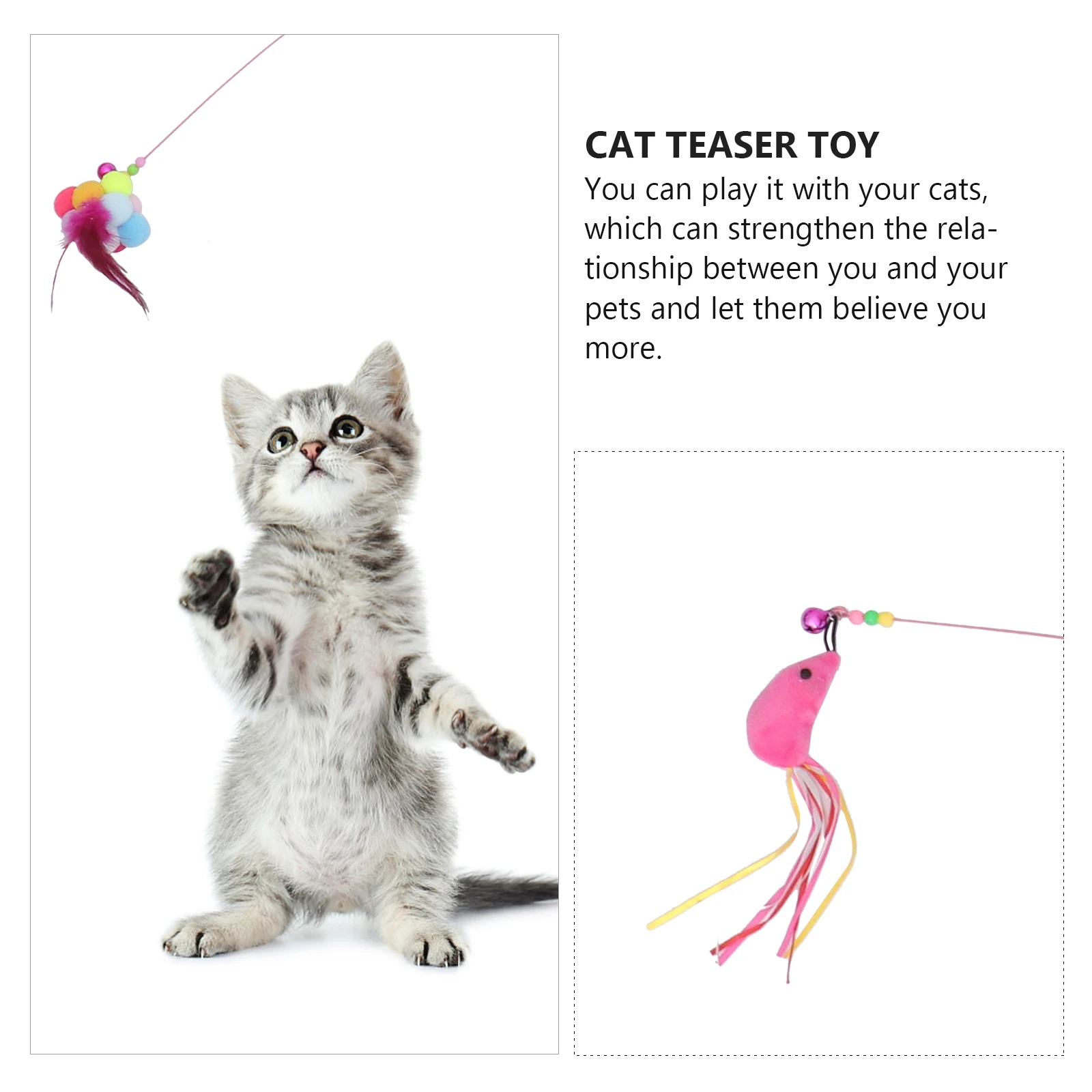 

6pcs Interactive Teaser Flexible Durable Play Training Pet Supplies For Cats Kitten Cat Rod Wand Play Strengthen