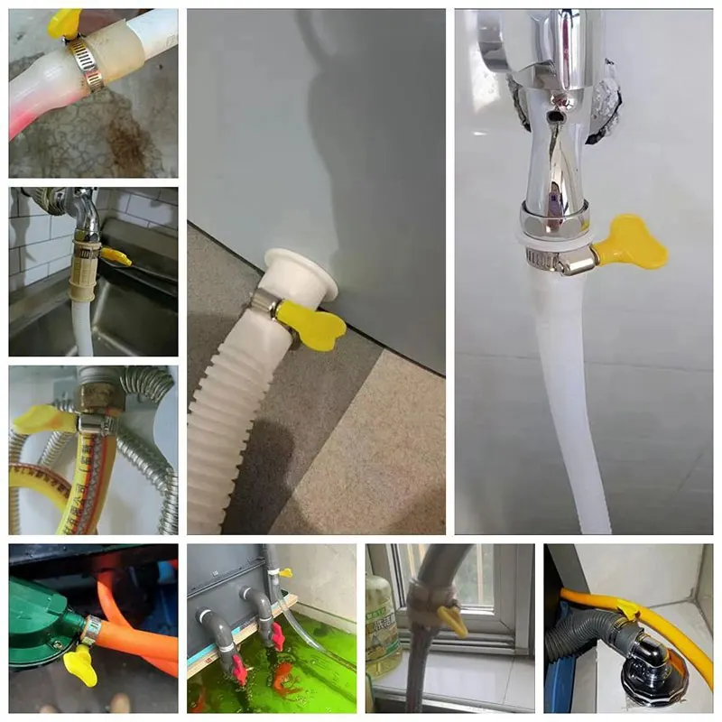 5Pcs 8-44mm Hose Clamps Adjustable Yellow Plastic Handle Twist Stainless Steel Pipe Clips Fasteners Sealing Clamps Sealing Clip - Image 6