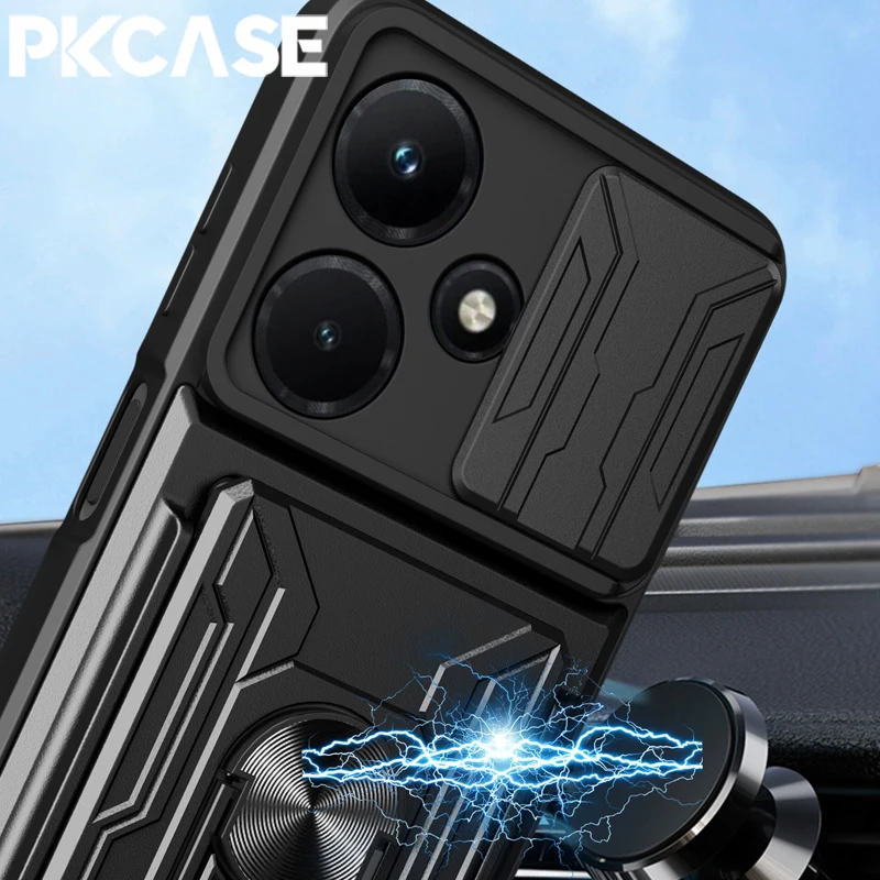 PKCASE Shockproof Slide Push Window Phone Case For Infinix Note 50 Pro 4G Magnetic Ring Stand Cover