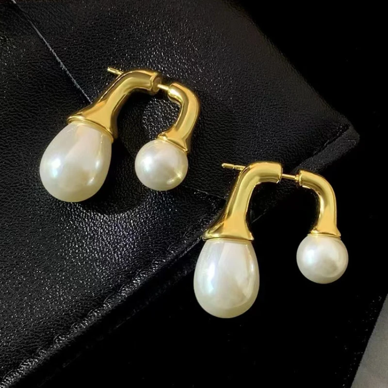 Fashion Jewelry Back Frond Gold Color Stud Earrings Eelegant Temperament Hot Sale Simulated Pearl Earrings For Women Girl Gift