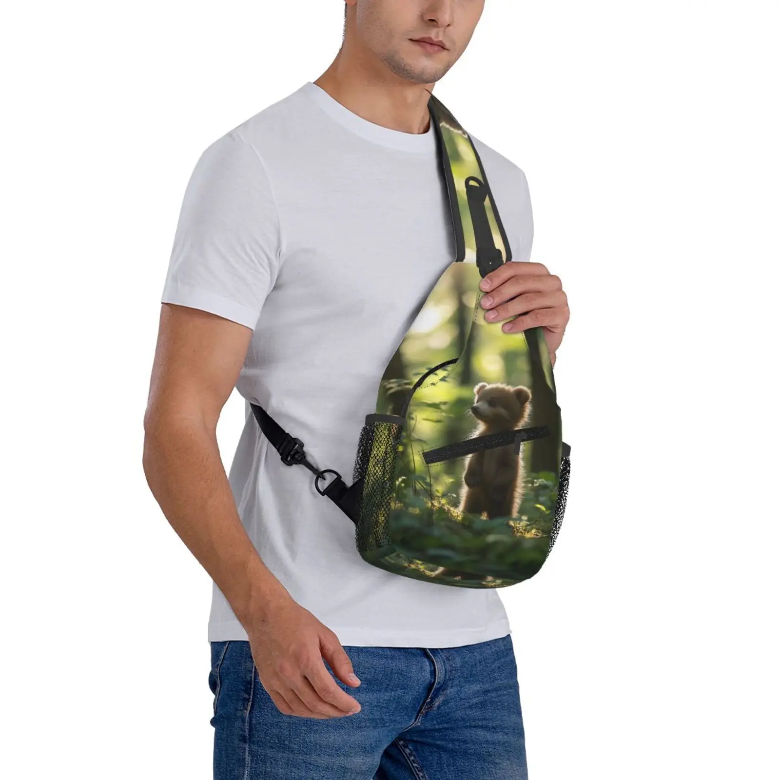 Borsa a tracolla da uomo con stampa di orsi Borsa da petto grande, viaggi, escursionismo, sport, corsa, regali personalizzati per borse a mano di compleanno