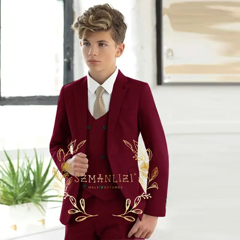 Handsome Beige Boys Kids Suits Wedding Tuxedo Formal Jacket Vest Pants 3 Piece Set 2-16 Custom Sizes Clothes Child Blazer