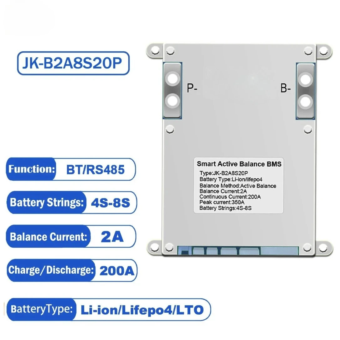 

JK SMART BMS 8S 24V 12V 2A Active Balance 200A JK-B2A8S20P 4S Lifepo4 Батарея Bluetooth RS485 BT Li-ion LTO Energy Home Inverter