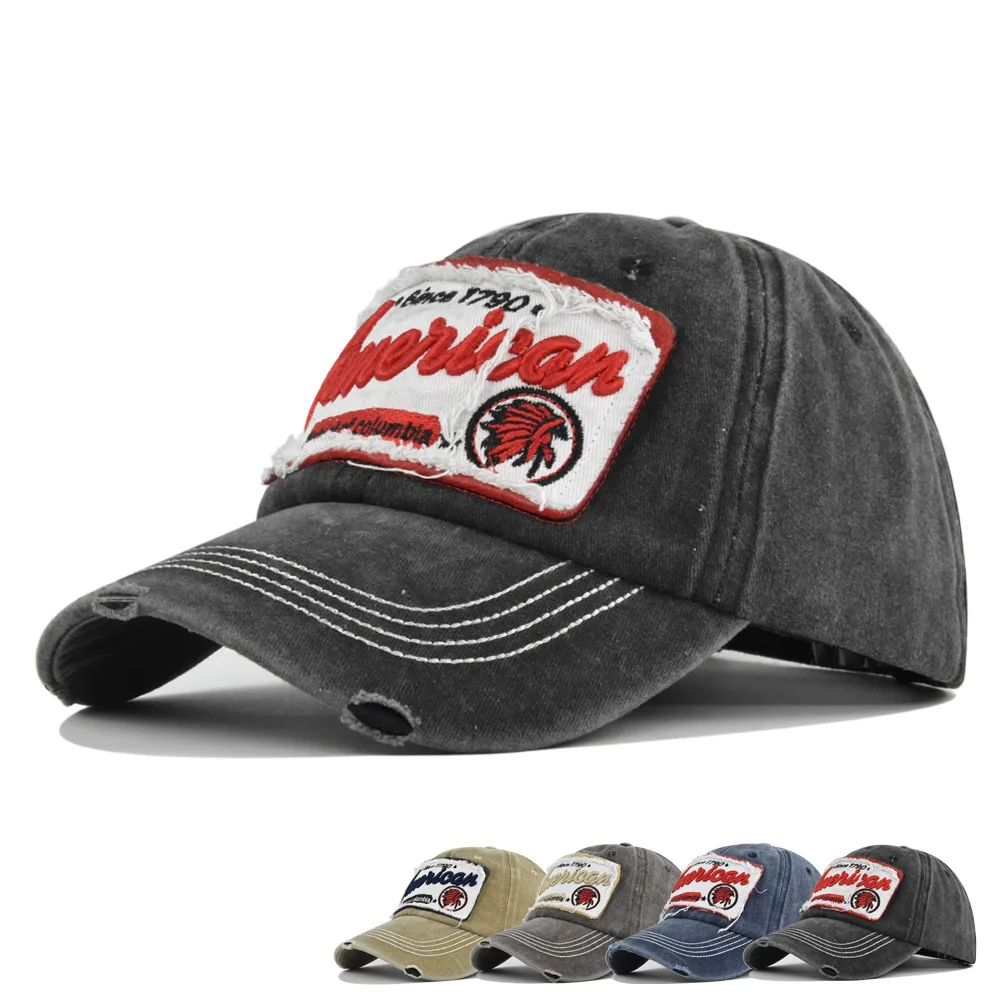 

Printed Duckbill With Patch 3D Embroidery Baseball Cap Men And Women Washed Vintage Sun Hat For Couples