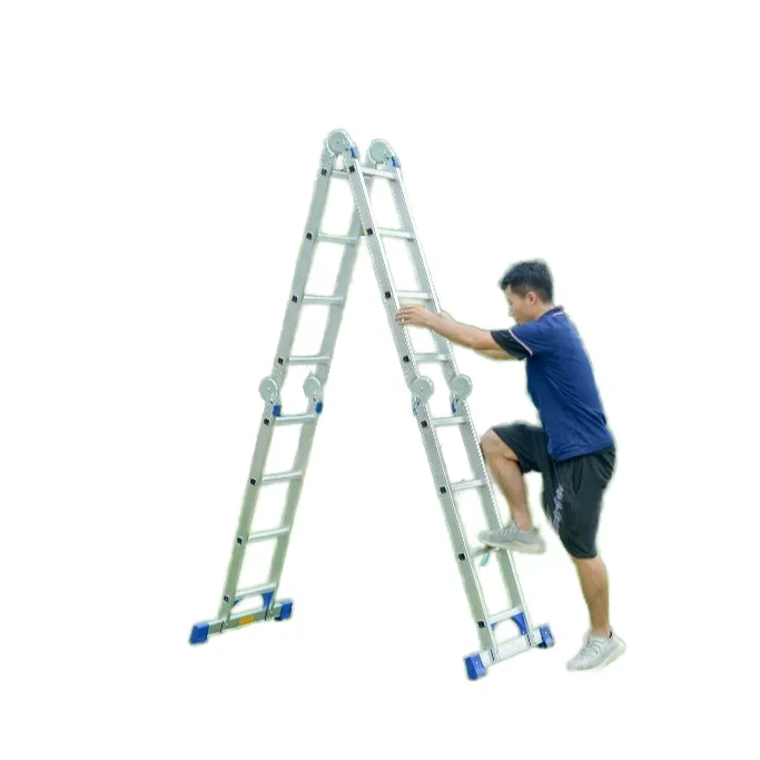 Portable Aluminum Folding Ladder for Home and Outdoor Easy-to-Store Collapsible Step Ladder for Garage/Kitchen
