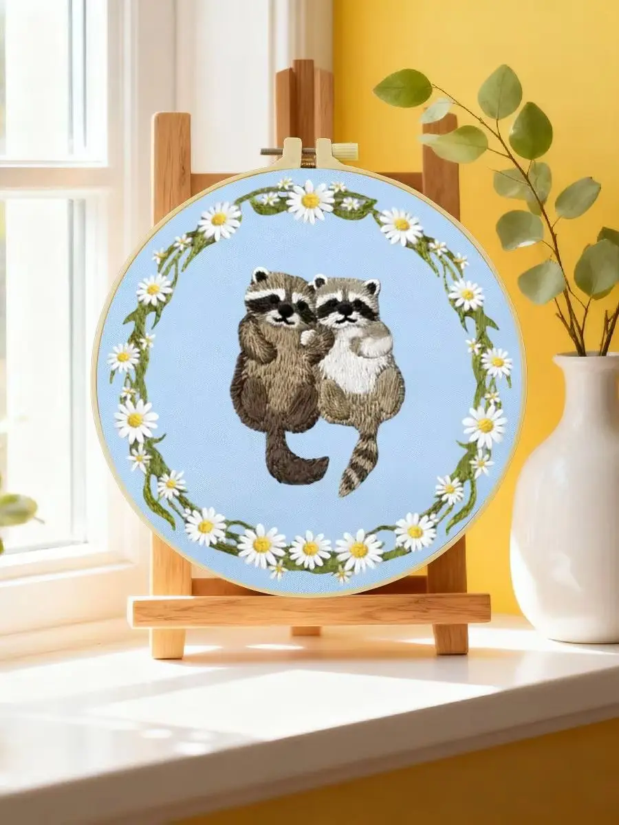 1 Stück 20X20CM/15X15CM 7,87/6,3 Zoll Waschbär-Stickerei-Starter-Kit DIY-Kit DIY-Stickerei-Set für Anfänger – Detail 6