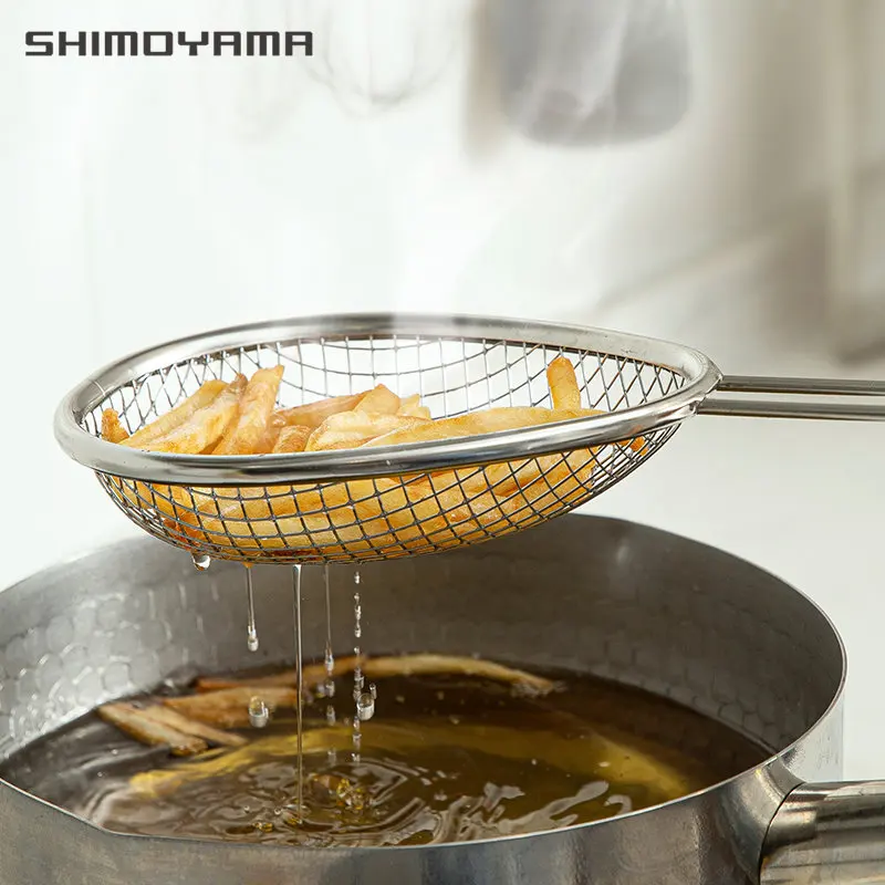 SHIMOYAMA Stainless Steel Fine Mesh Filter Oil Frying Clamp Filter Spoon Skimmer Strainer Noodles Dumplings Sieve Kitchen Tool