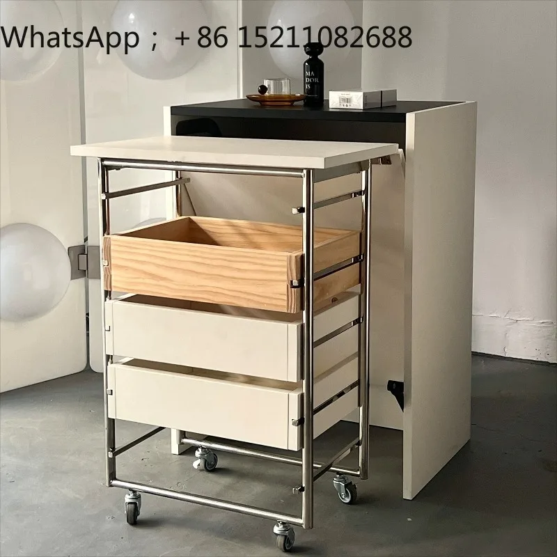 SCY medieval solid wood folding table multi-functional rectangular invisible bedside table movable trolley