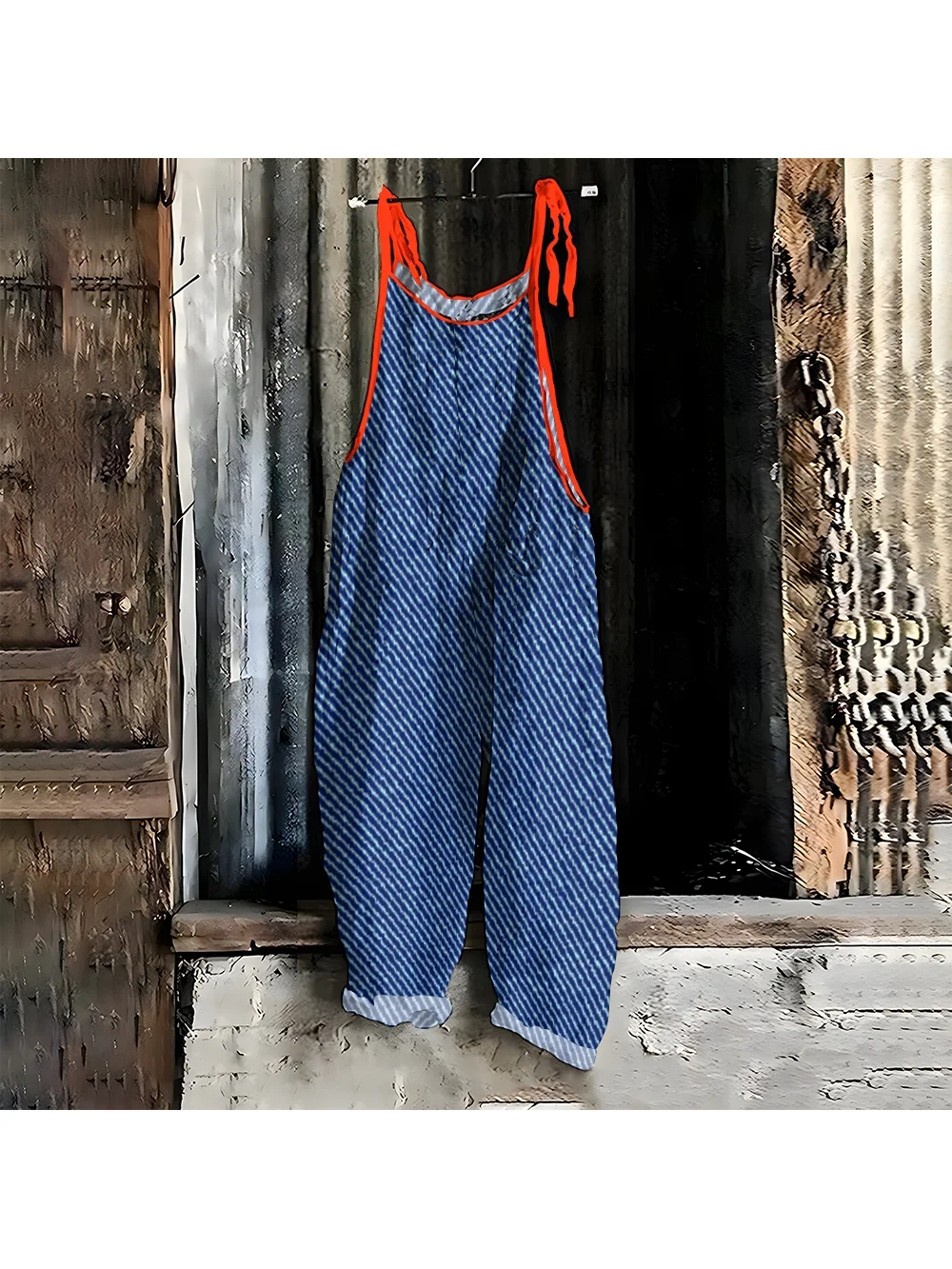 Women's Casual Color Matching Jumpsuit Retro Loose High-Quality Versatile Overalls Fashion Trend New Bottoms Straight Pants