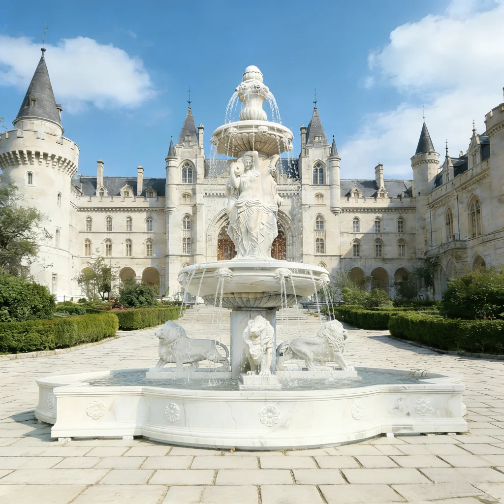 Modern Outdoor Natural Marble Hand-Carved Water Fountain LED Light Pump for Garden Patio Hotel Landscape-Eco-Friendly Durable