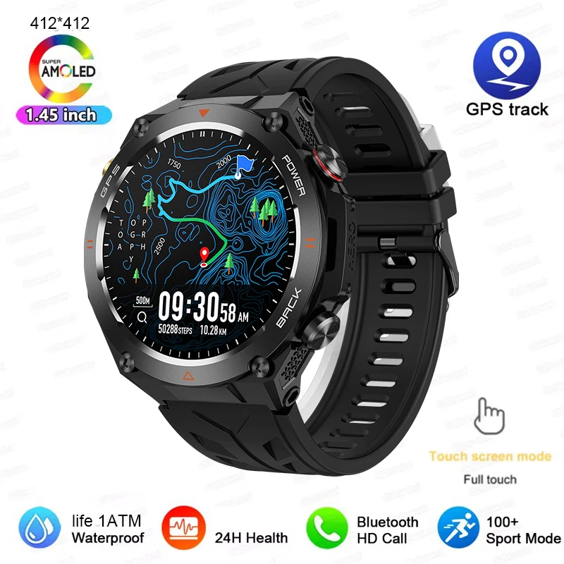 New Outdoor AI Voice Smart Watch GPS Movement Trajectory 1.45-inch Screen 1ATM Waterproof Watch BT Call Suitable for Android IOS