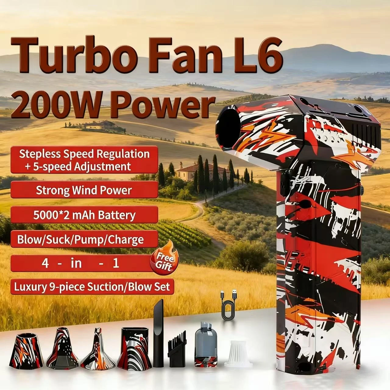 

L6PRO Powerful Fan High-Power Hair Dryer Vacuum Cleaner Type-C Rechargeable Strong Wind 53 m/s Turbo Jet Hair Dryer