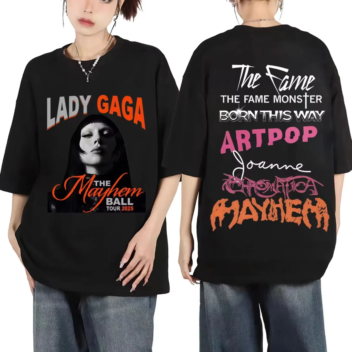 

2025 New Lady Gaga Mayhem Album Merch T-shirt Harajuku Pop Music Short Sleeve T-shirts Men's Women Clothing Fashion T Shirt