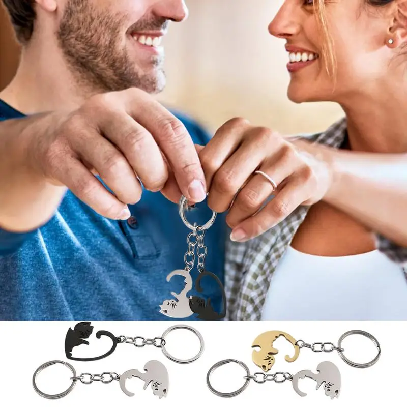 Couple Keychain Black And White Matching Puzzle Cat Couples Keychain Heart-shaped Keychains For Him And Her