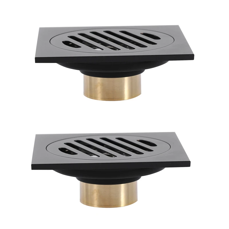 JHD-2X 4 Inch Square Shower Drain With Removable Cover Grate, Brass Anti Clogging And Odor Point Floor Drain Assembly