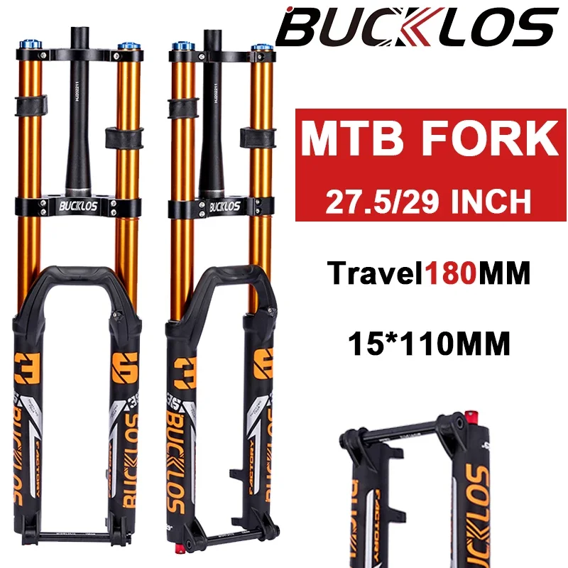 

BUCKLOS Mountain Bike Fork 27.5/29Inch AM XC DH Fork Double Shoulder 15*110mm Air Suspension MTB Fork 180mm Travel Bike Part