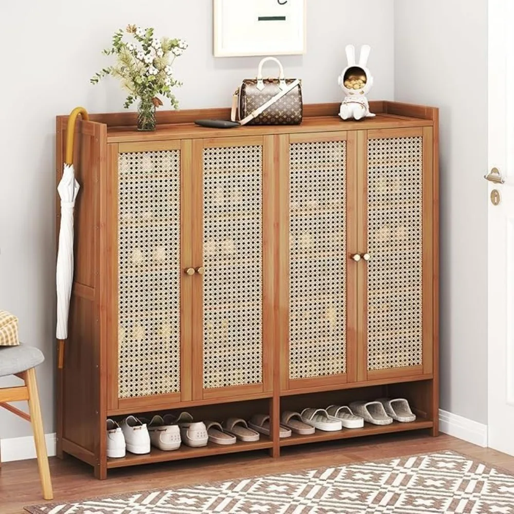 8 Tier Bamboo Shoe Storage Cabinet with Doors, 39-41 Pairs Shoe Rack for Closet, Freestanding Shoe Storage Cabinet image 6