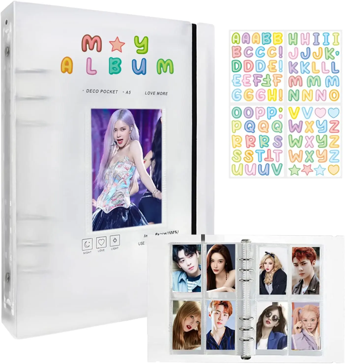 

2025 Photocard Binder A5 Kpop Photocard Holder Book, 200 Pockets Kpop Photocard Binder,Clear Binder Album with DIY Sticker