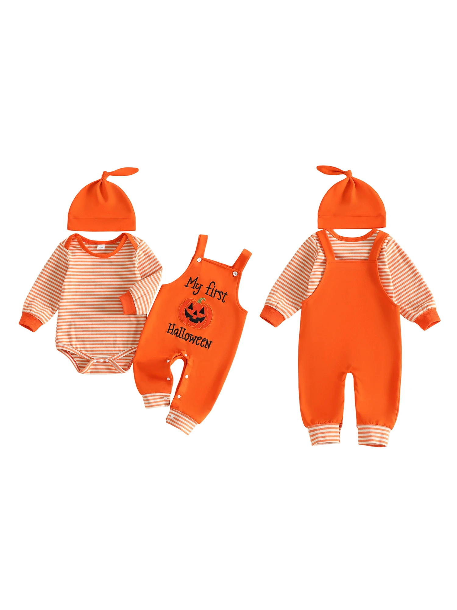 Halloween Pumpkin Overalls Romper-Pumpkin Outfit Long Sleeve Long Outfit-Long Baby Pumpkin Overalls Hat Professional