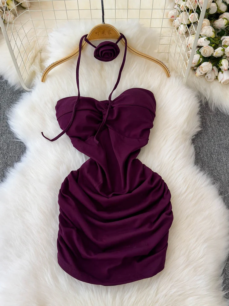 تنورة قصيرة نسائية أنيقة بتصميم ملفوف وكتف مكشوف وعقدة، تصميم يبرز الخصر، خصر مرتفع، مناسبة للربيع والصيف وللارتداء اليومي