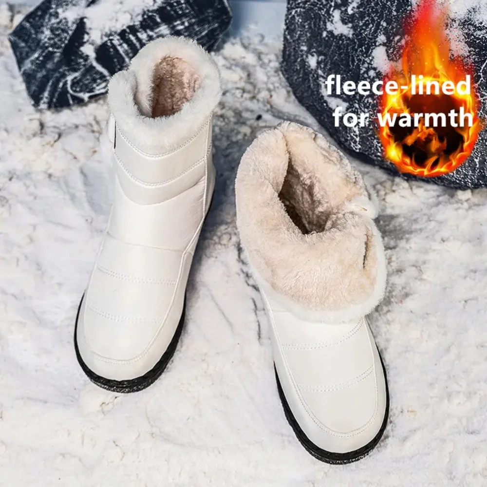 

Ladies' boots, winter short snow boots, lined and warm, thickened, outdoor white high-top boots, anti-slip, sports thick-soled,