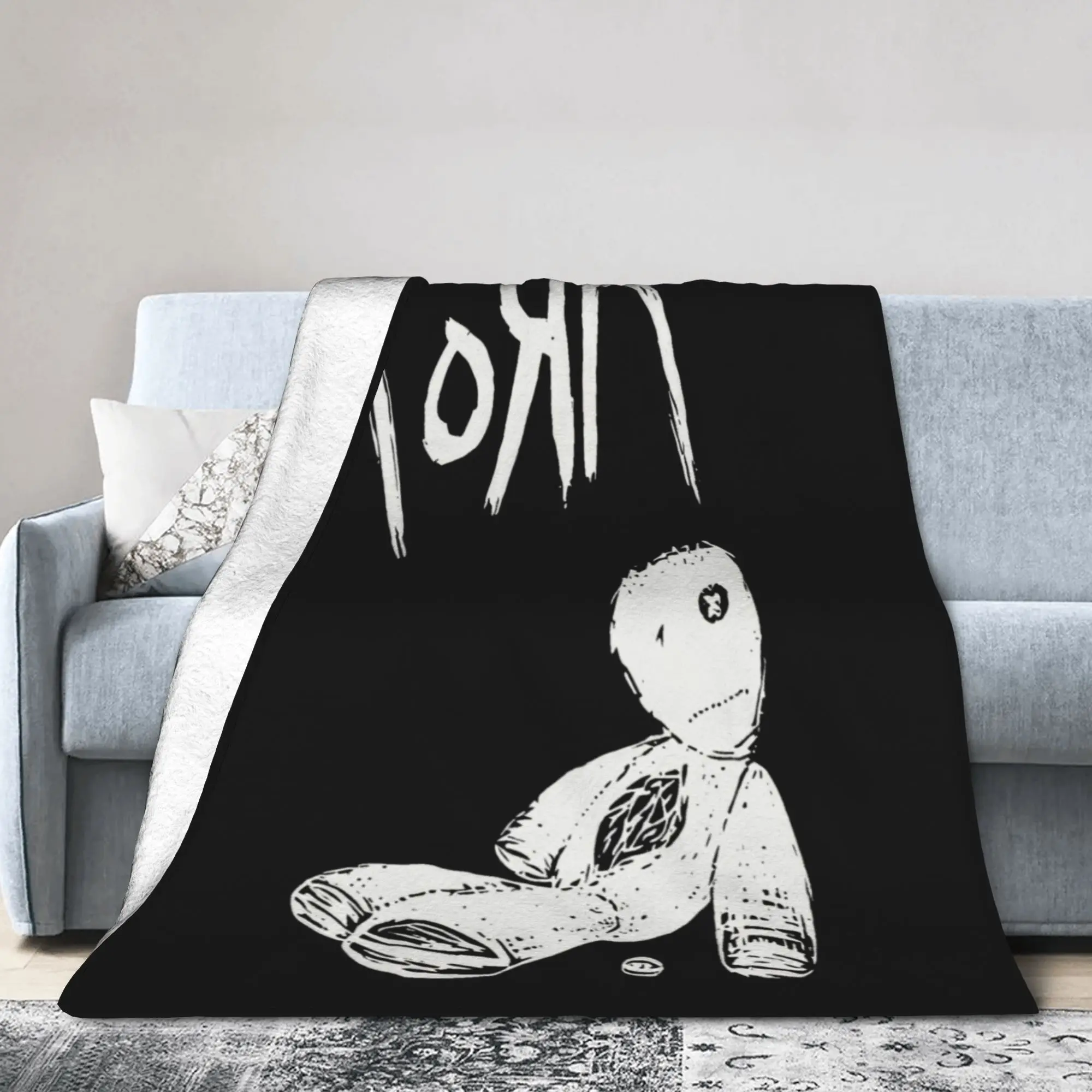 Korn Baby Doll Fleece Throw Blankets Graffiti Music Korn Art for Couch Knitted Blanket Car Soft Multifunction