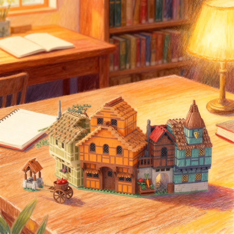 

2639 деталей MOC: Модель замка и многоквартирных домов, конструктор, развивающая игрушка, DIY, идея для рождественского подарка