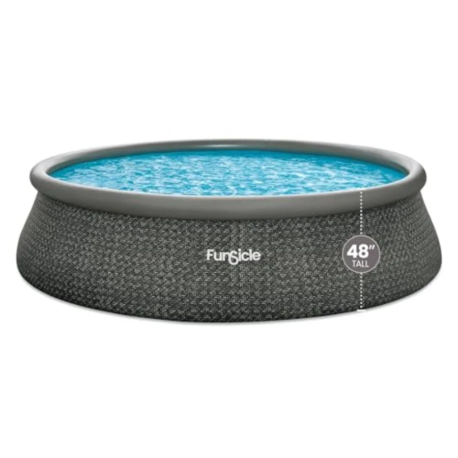 Above ground swimming pool for backyard use, vinyl material, dark herringbone color, quick-set assembly with 1200 GPH filter, l