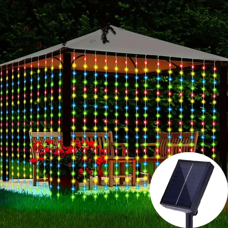 

6M Solar Curtain String Lights Christmas Outdoor 8 Mode Lighting Fairy Lights Great for Wedding Party Patio Garden Decor Navidad