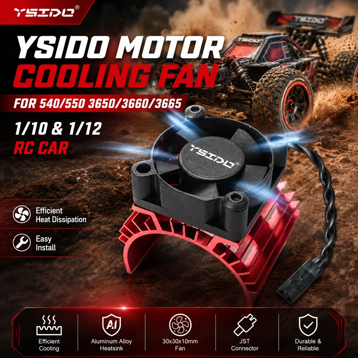 Motor Elétrico RC para Carro 540 550 3650 3660 3665, Motor Brushless com Dissipador de Calor e Ventilador de Resfriamento para Peças Wltoys 124017 124016 1/10 1/12
