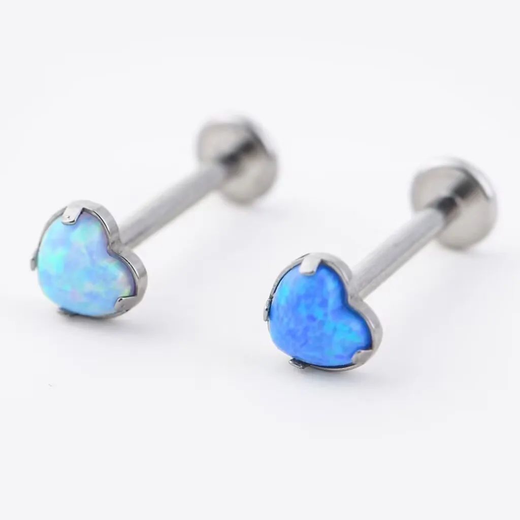 16G Implant Grade Titanium ASTM F136 Internal Thread Heart Shaped earpiercing Opal Cartilage Helix Ear Piercing Body Jewelry