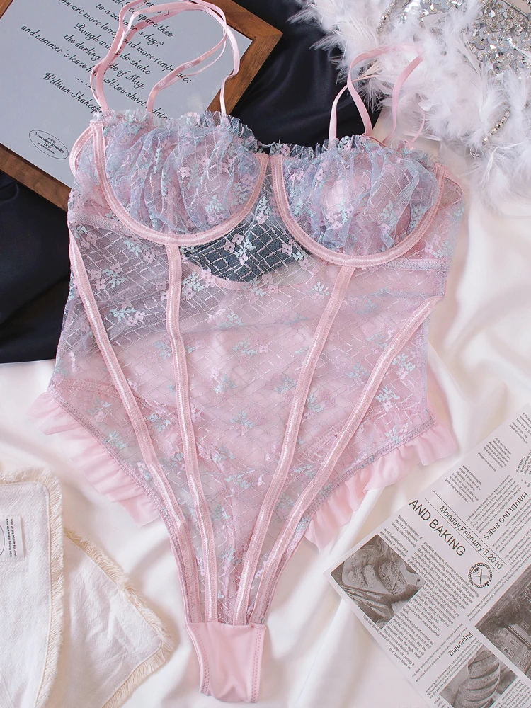 Mermaid Girl Lace Jumpsuit Women Large Size Underwear Pure Desire Sexy Bodysuit Women's Bra Set
