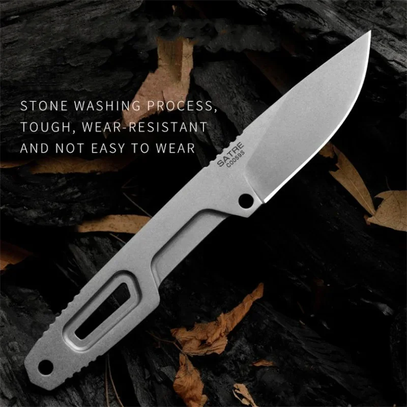 SATRE D2 Fixed Blade Knife With K Sheath Edc Outdoor Survival Self Defense Multi Tool Key Ring Tactical Hunting Straight Knifes