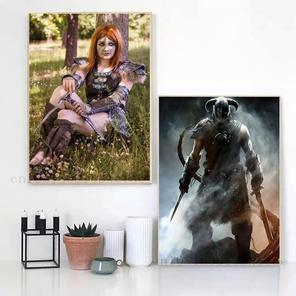 1pc Cosplay Classic Game Scroll V S-Skyrim Self-adhesive Art Poster Waterproof Paper Sticker Coffee House Bar Room Wall Decor