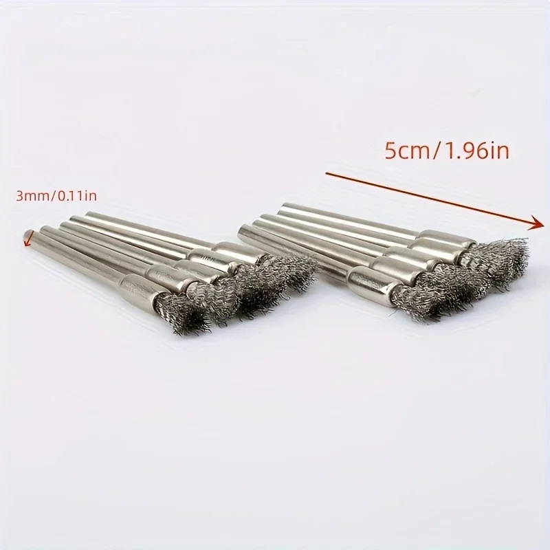 20Pcs stainless steel wire brushes with a 3.17mm handle - ideal for rotating tools, ideal for cleaning, rust removal and sanding