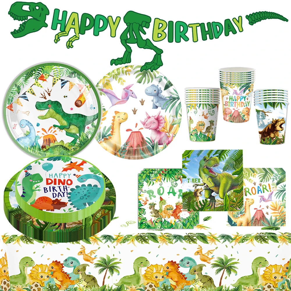Dinozaury Urodziny Jednorazowa Zastawa Stołowa Talerze Kubki Serwetki Obrus Urodziny Dziecka Baby Shower Dekoracje Akcesoria