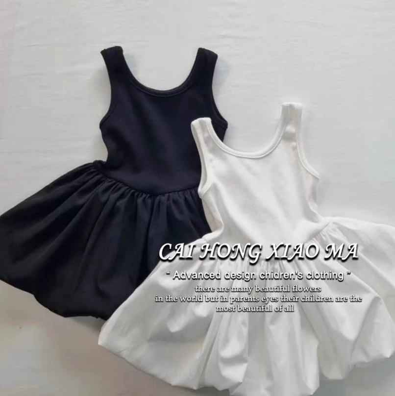 2025 New Sweet and Cute Comfortable Versatile Fashionable Girls Sleeveless Dress Childrens Summer Vest Princess Puffed Skirt