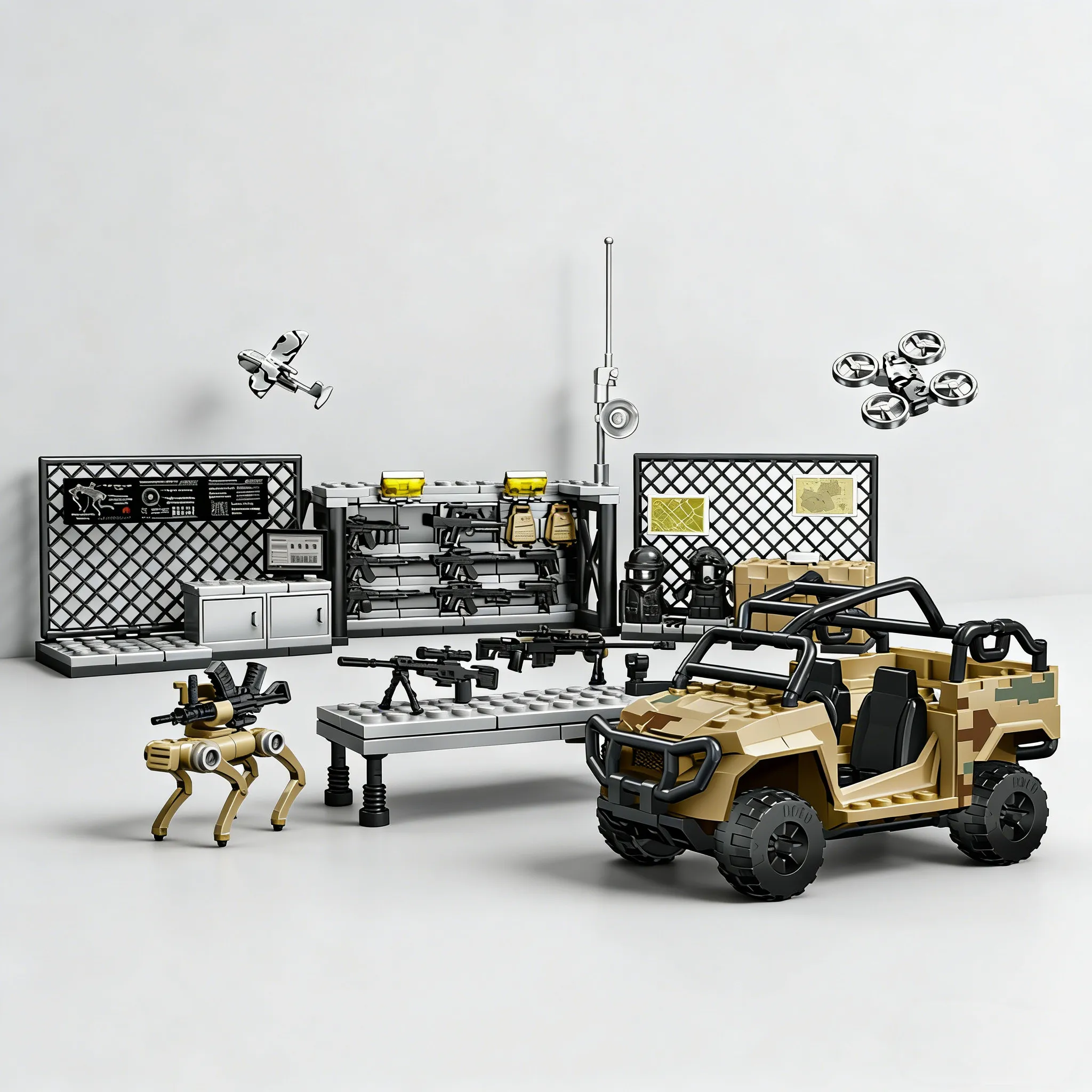 Military Army Equipment Depot Toy Boy Off-road Vehicle Assembly Model Building Blocks Police Officer Armored Vehicle