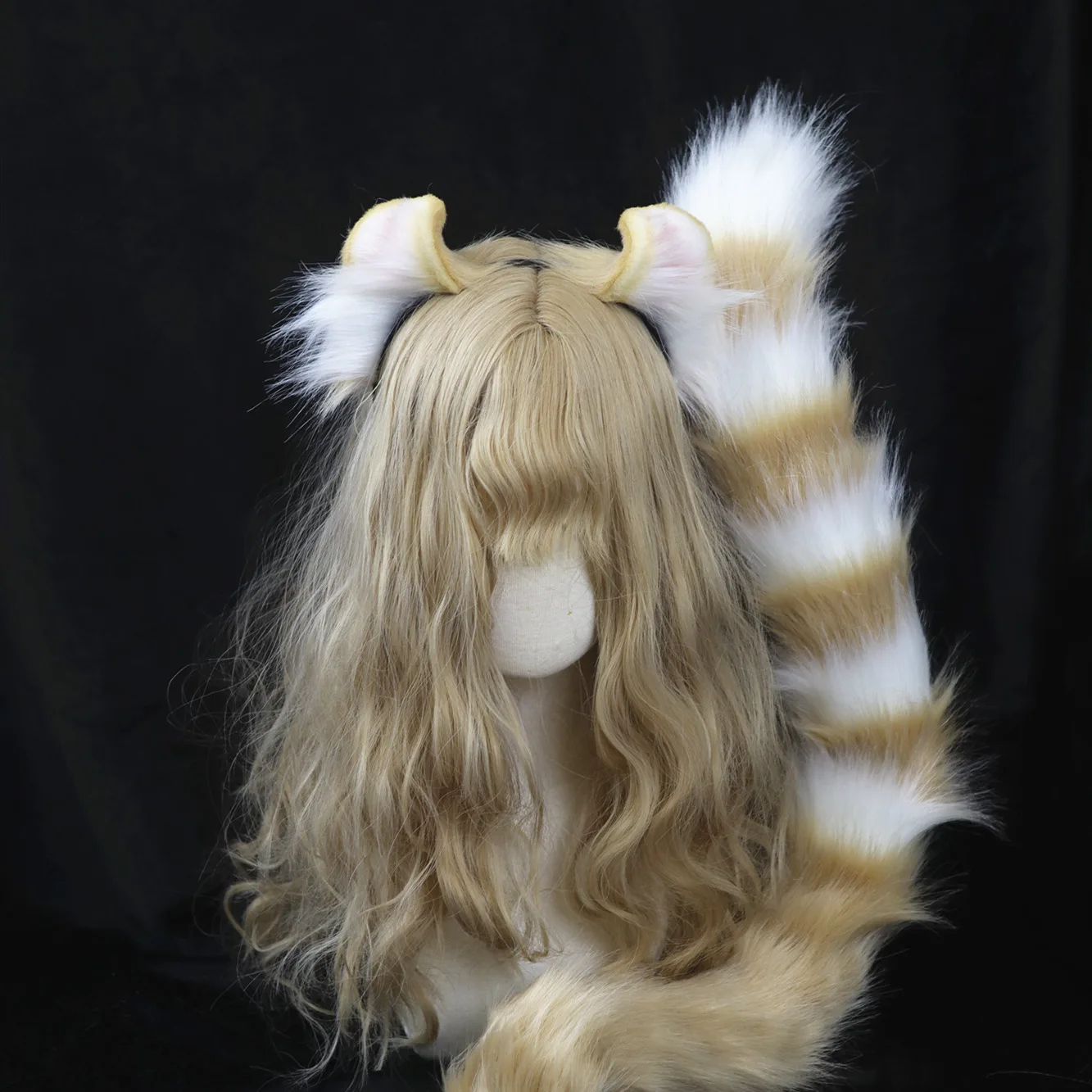 Hand-made Anime Beast Animals Simulated Orange Cat Ears Hairhoop Tail For Halloween Christmas Game Party Cosplay Accessories