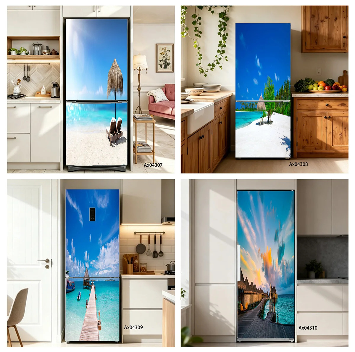 

Bright Clear Blue Sky Tropical Seaside Fridge Decor Sticker Wallpaper Customize Home Decoration Door Wrap Poster Stickers