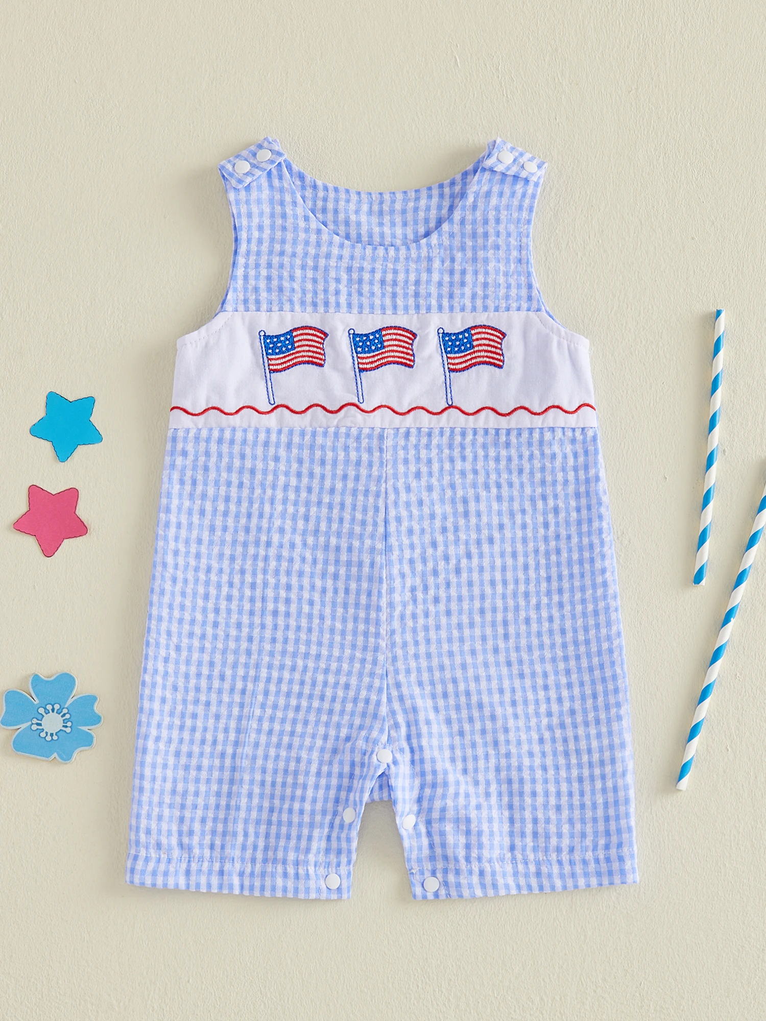 

Комбинезон без рукавов для маленьких мальчиков с вышивкой американского флага для празднования 4 июля - милый и удобный наряд для малышей