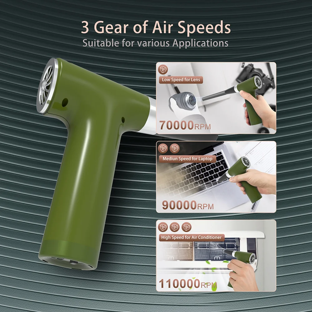 110,000RPM Cordless handheld Fan High speed pressurized 3Speeds adjustable Turbo High Power Jet Fan For Computer Keyboard Clean