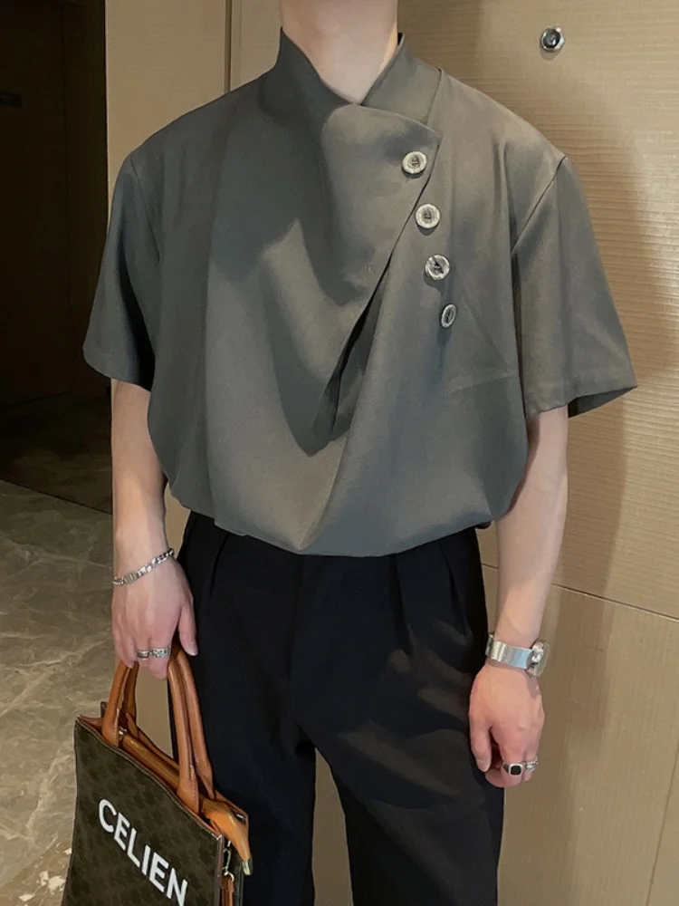 

Ice Silk Short Sleeve Shirt Men's Design Sensation High-End Loose Fit Summer Drapey Casual Chinese Style Top Youth Fashion