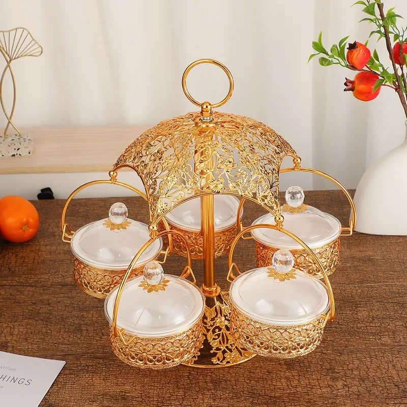 Nordic Style Metal Fruit Bowl with Lid Portable Snack Tray for Living Room Coffee Table Dried Fruit Candy Dish Home Decor