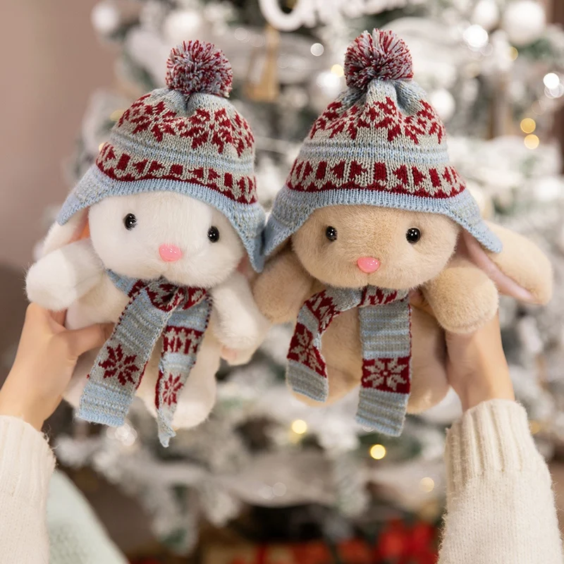 20/28/35cm kawaii orelhas longas coelho boneca de pelúcia travesseiro bonito coelho de cura com chapéu cachecol brinquedo de pelúcia para presente de aniversário apaziguar