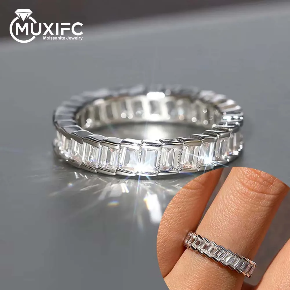 

4.3 Cttw Full Moissanite Ring Fashion Rectangle Cut Diamond Wedding for Women S925 Silver Plated 18k Gold Engagement Band Gifts