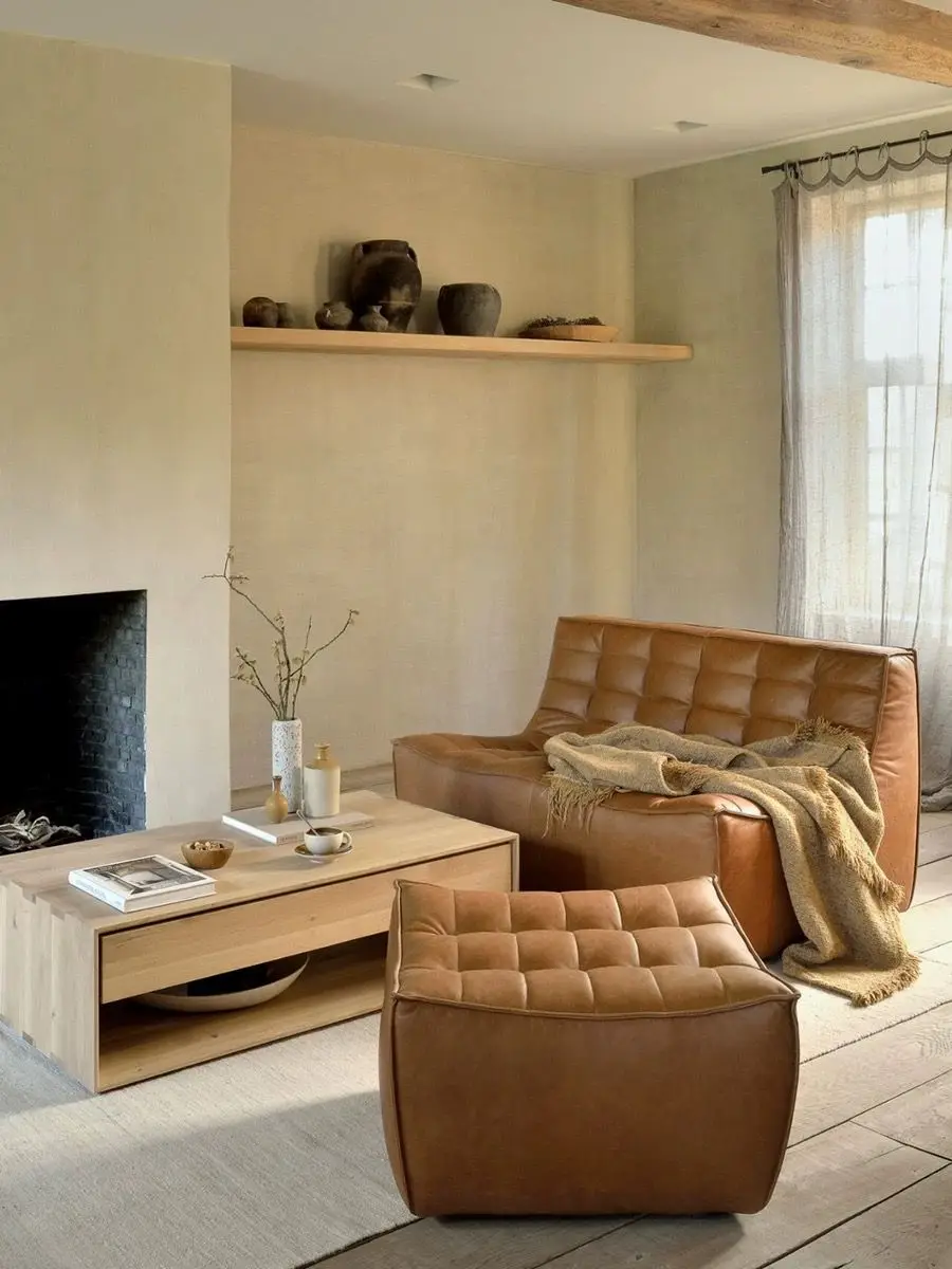 

Ethnicraft Nordic medieval retro waffle sofa Modern minimalist first-floor cowhide designer sofa