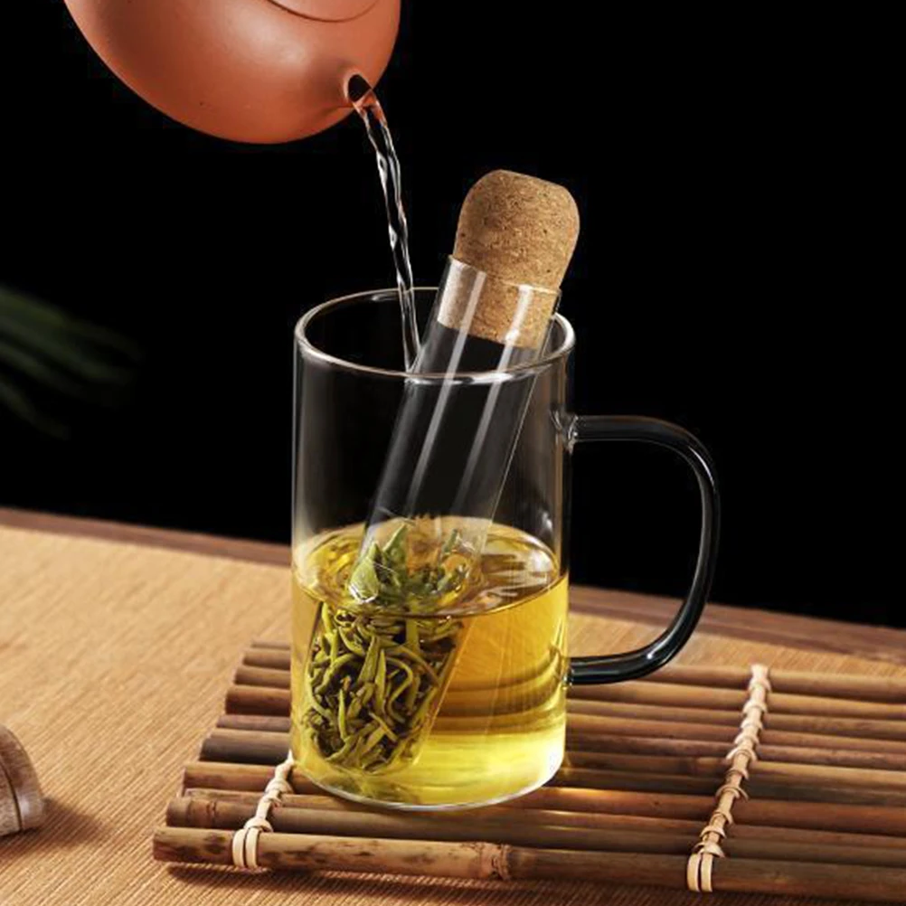 

2Pcs Transparent Glass Tea Infuser with Cork Stopper Efficient Leaf Separation Smooth Brewing Experience for Home Office Loose