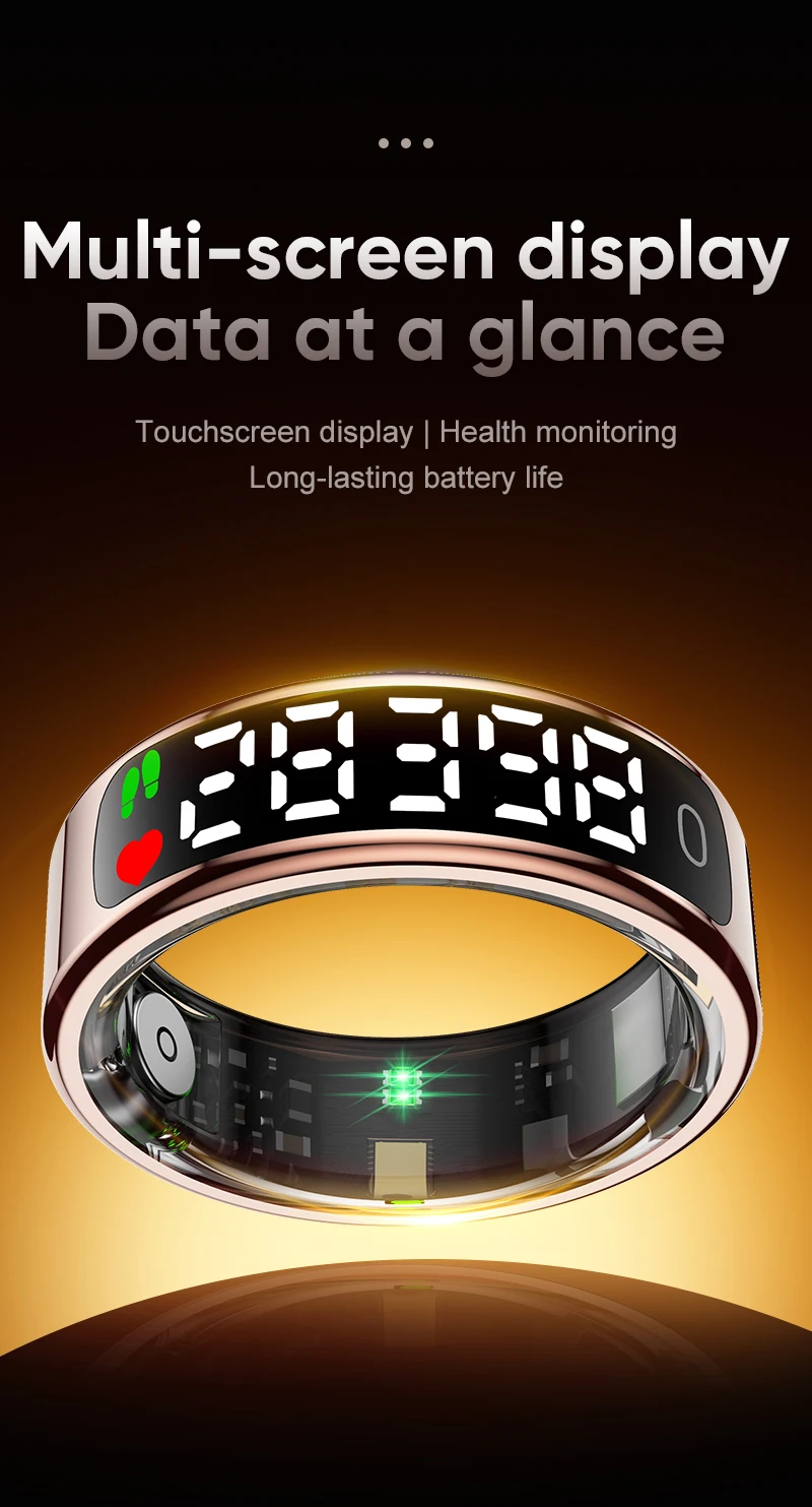 Nuovo Smart Ring Frequenza cardiaca Pressione sanguigna Display a LED Schermo Monitoraggio del sonno 5ATM Modalità multi sport impermeabile Regali per Andorid