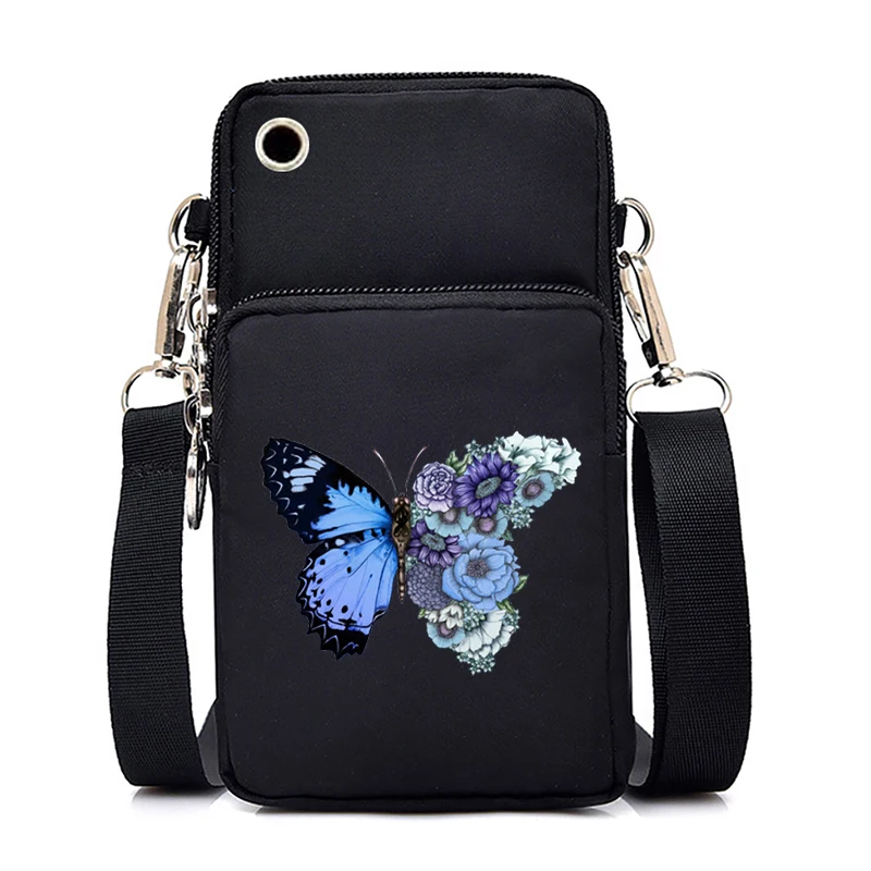 Women Mini Mobile Phone Bag Vintage Watercolor Butterfly Print Small Crossbody Bags Tote Purse Wallet Shoulder Bag Teen Handbags